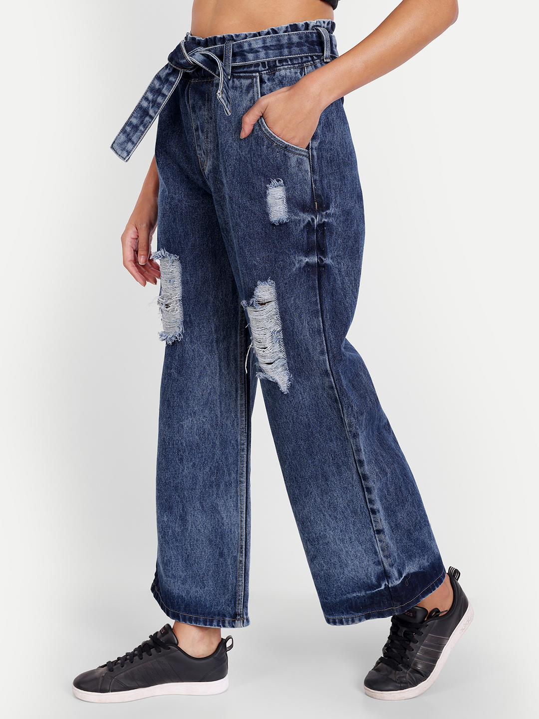 3 AngelFab Women DN 1005 S.Belt Wideleg Royal Blue Jeans