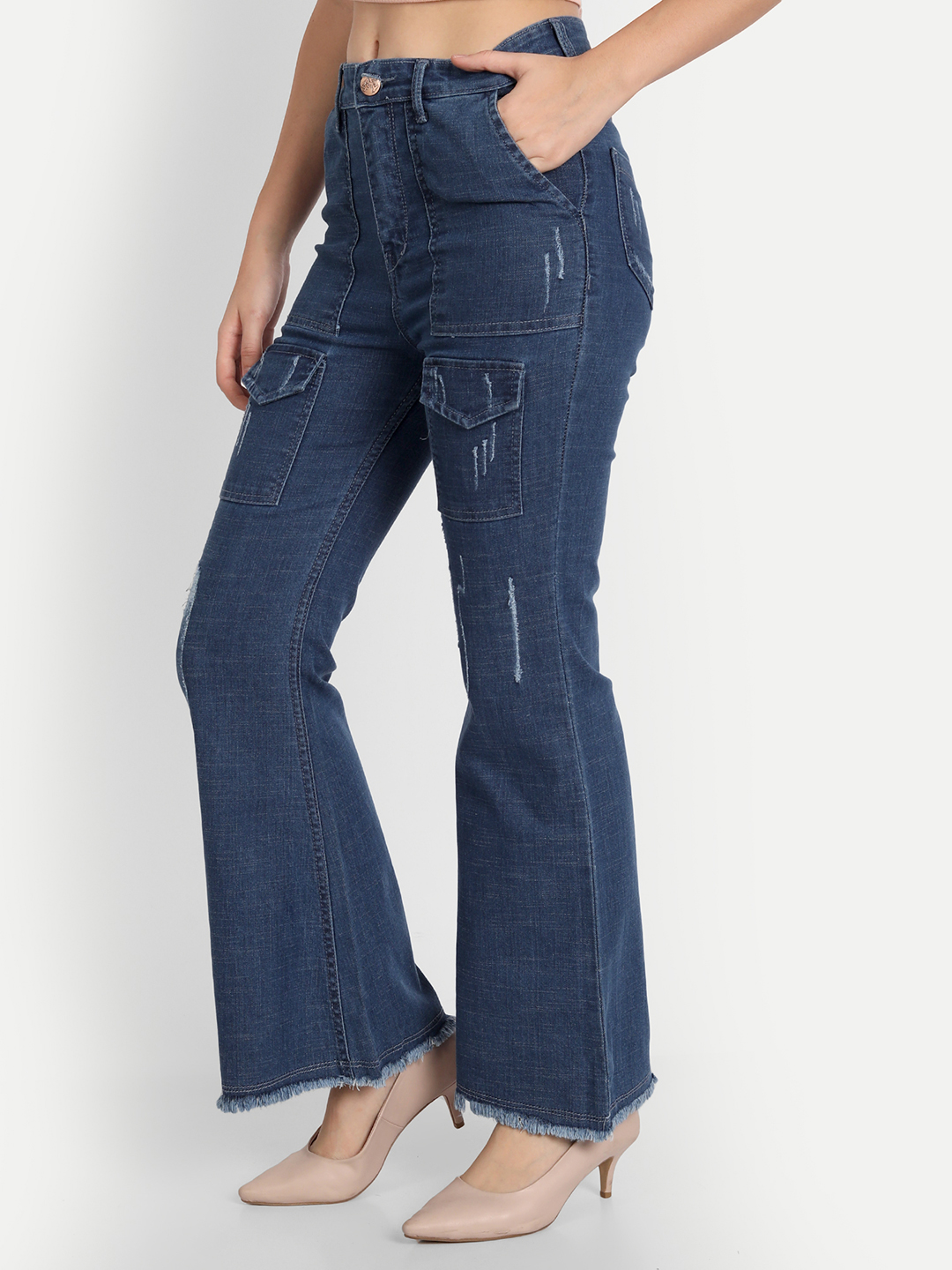 3 AngelFab Women DN 1006 Cut Pent Dark Blue Jeans