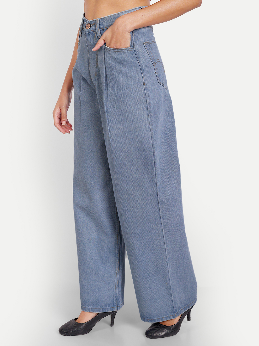 3 AngelFab Women DN 1007 High Loose Pent Sky Blue Jeans