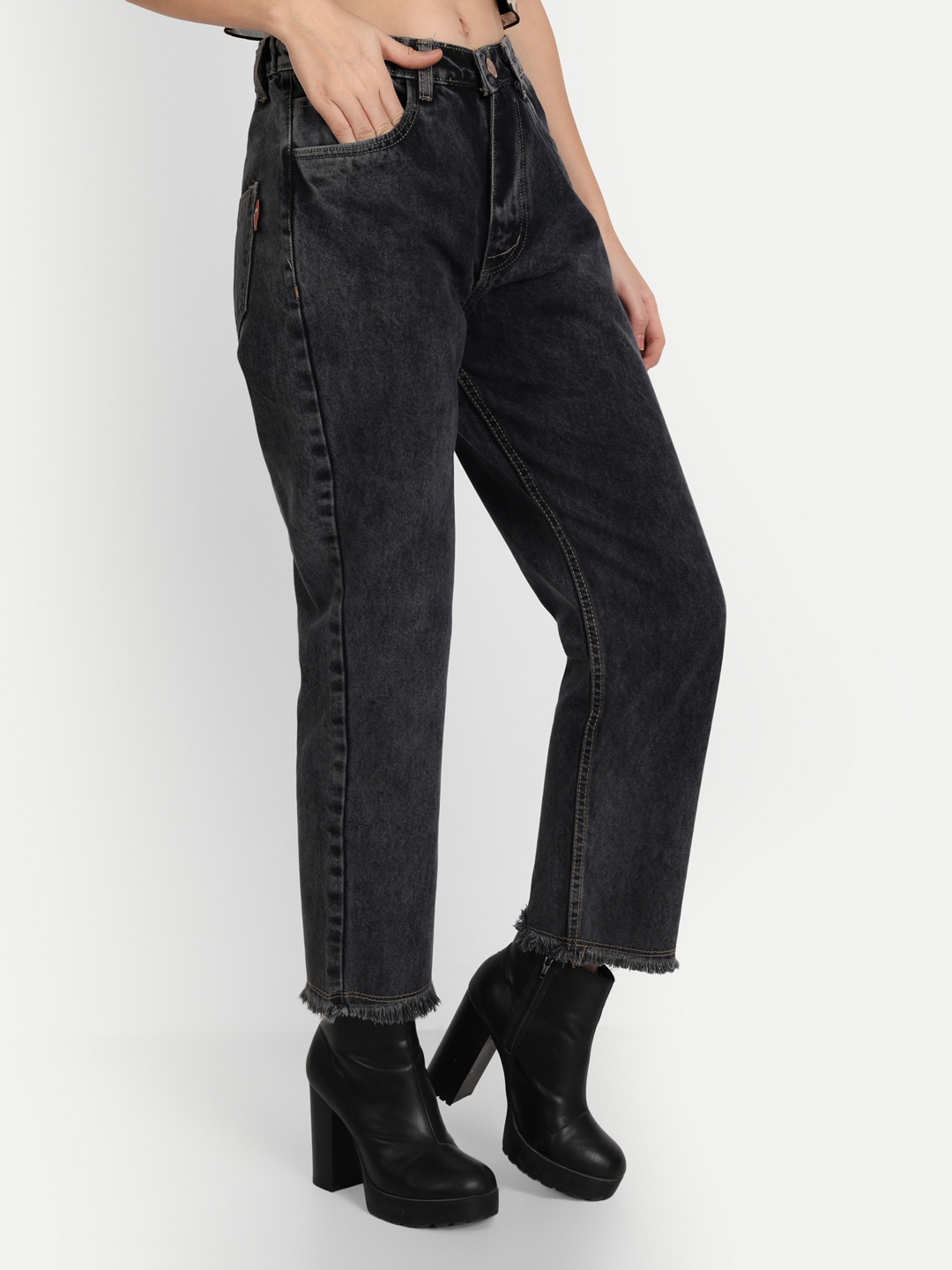 3 AngelFab Women DN 1008 Loose Pent Carban Black Jeans