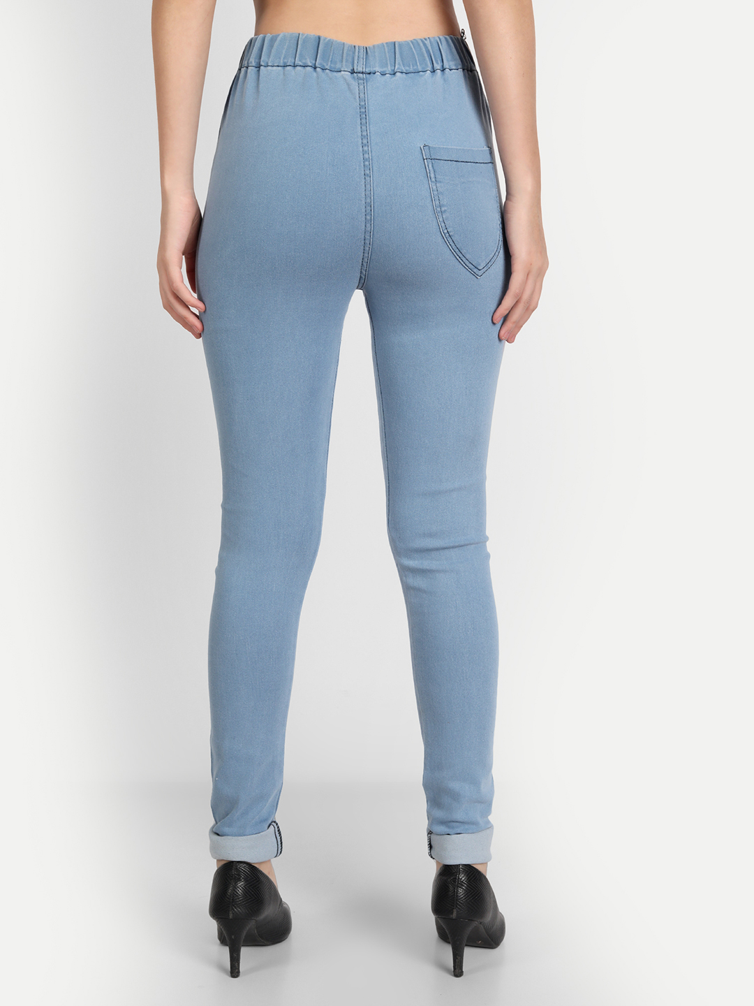 4 AngelFab Women Elastic Belt Sky Blue Jegging