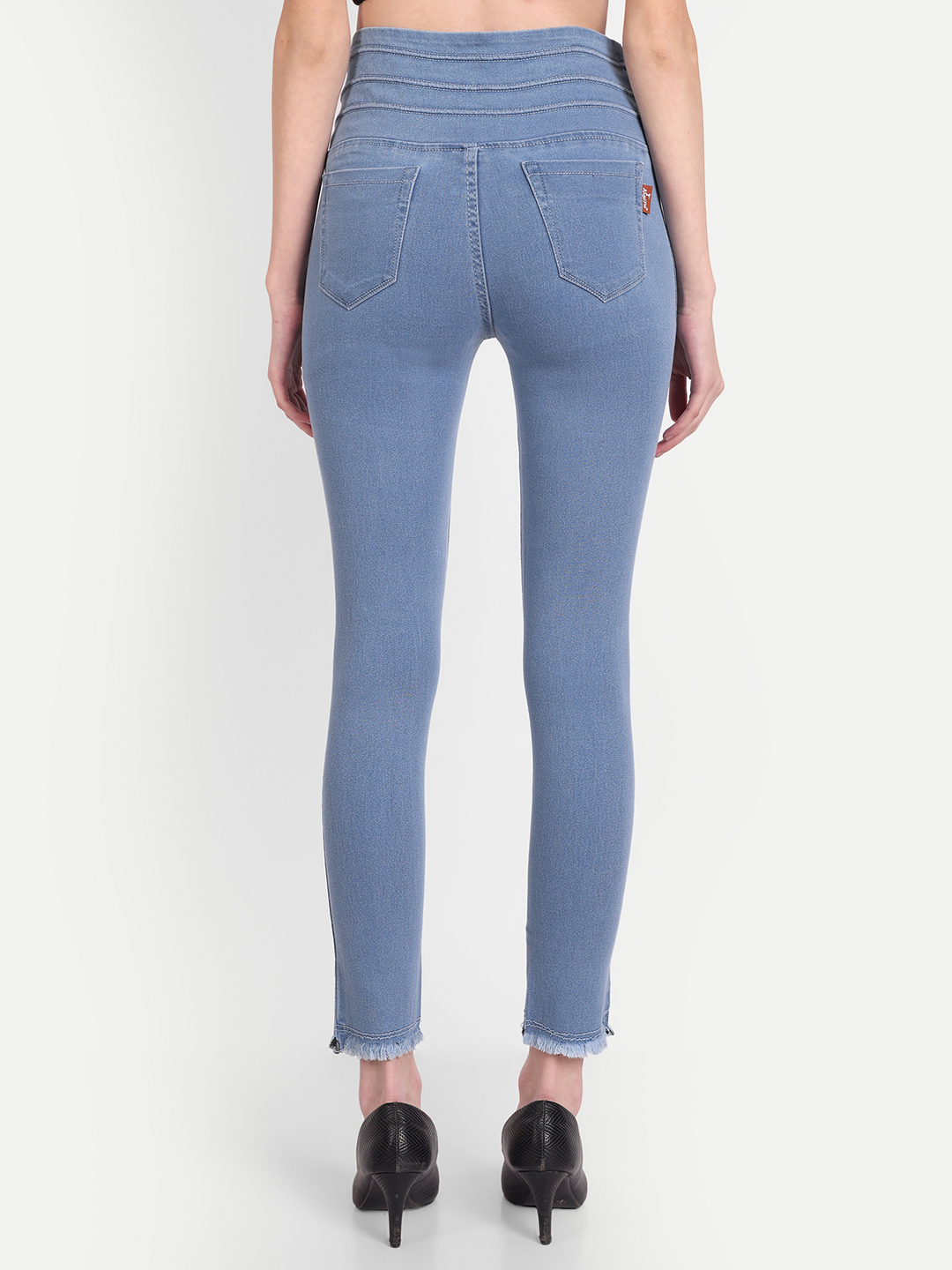 4 AngelFab Women Broad Belt 3line Sky Blue Jegging