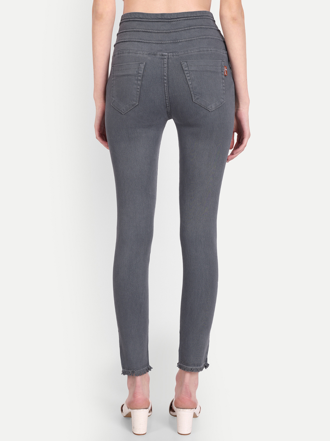 AngelFab Women Broad Belt 3line Grey Jegging