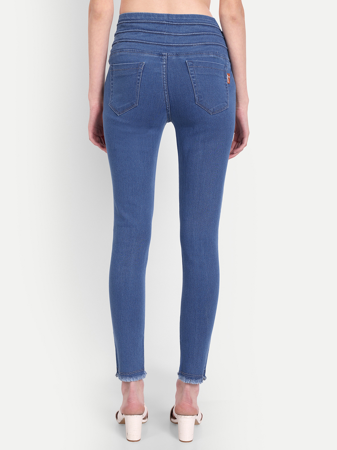 4 AngelFab Women Broad Belt 3line Dark Blue Jegging