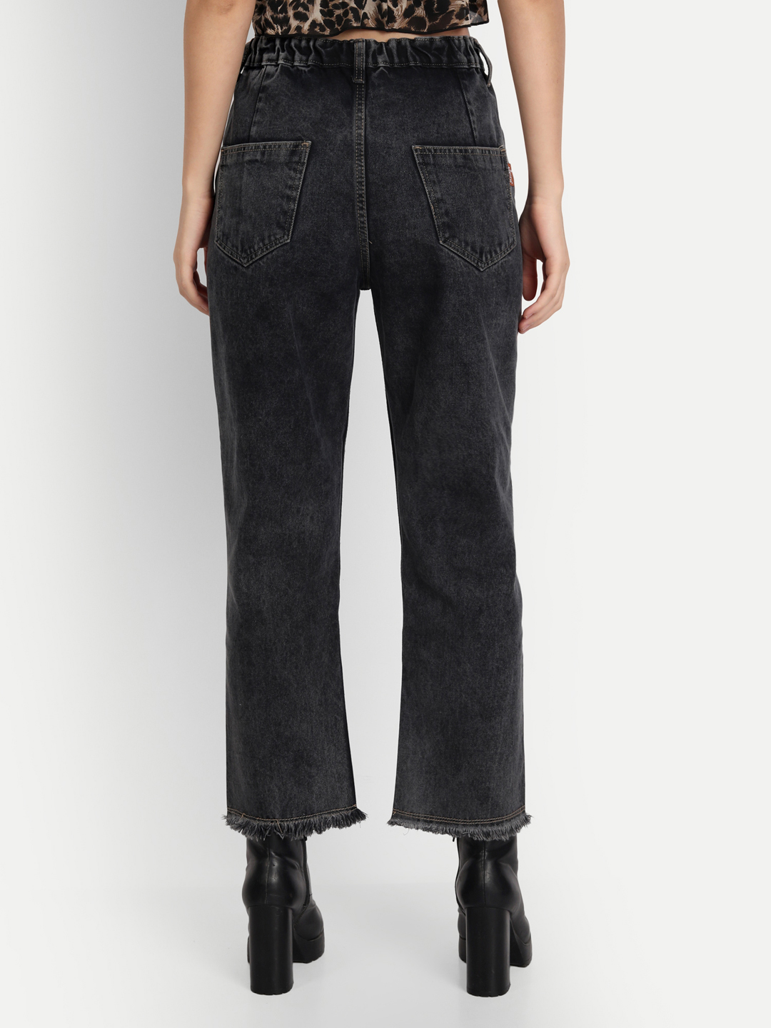 4 AngelFab Women DN 1008 Loose Pent Carban Black Jeans