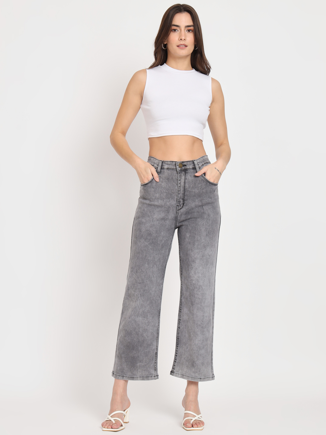 AngelFab Women Straight Grey Jeans
