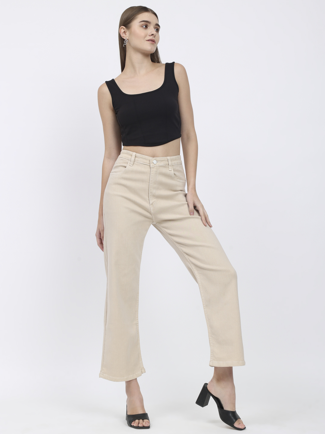 AngelFab Women Straight Beige Jeans