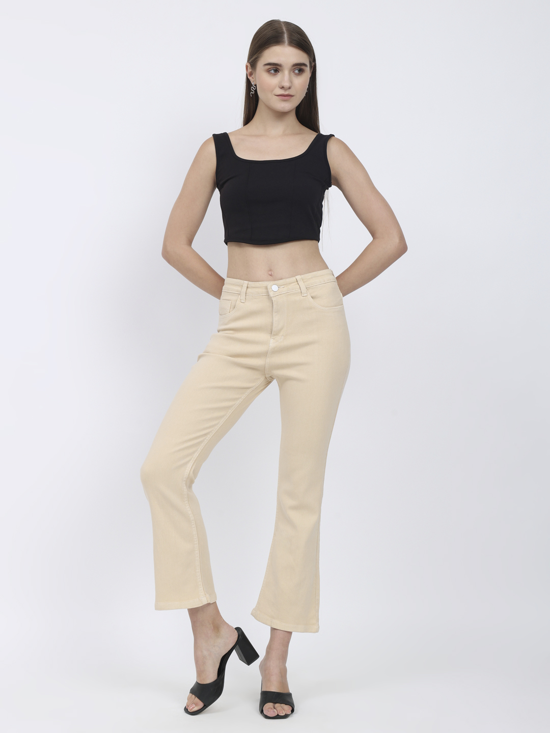 AngelFab Women Bootcut Beige Jeans