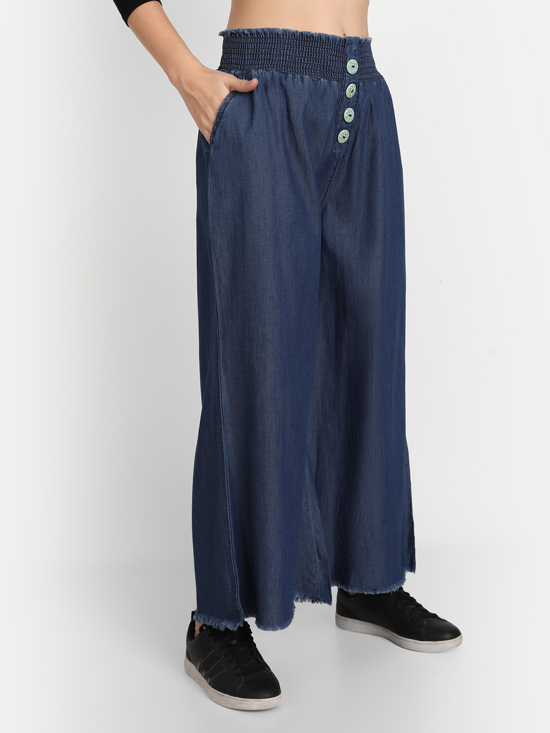 5 AngelFab Women flared Dark Blue Palazzo