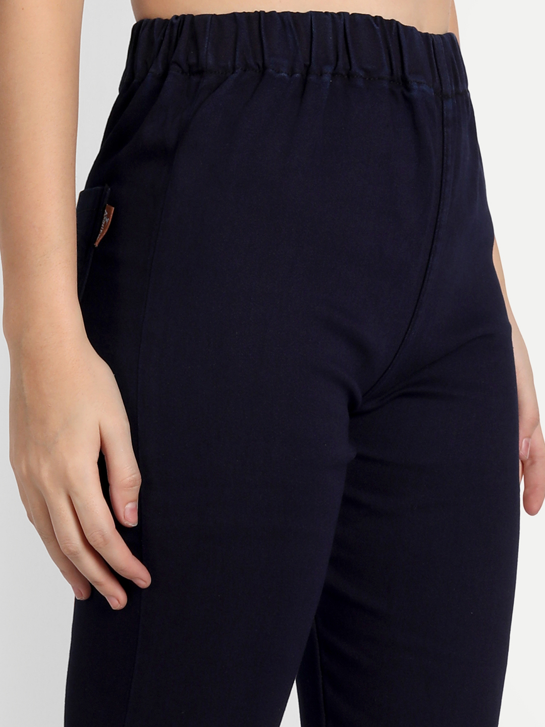 5 AngelFab Women Elastic Belt Navy Blue Jegging