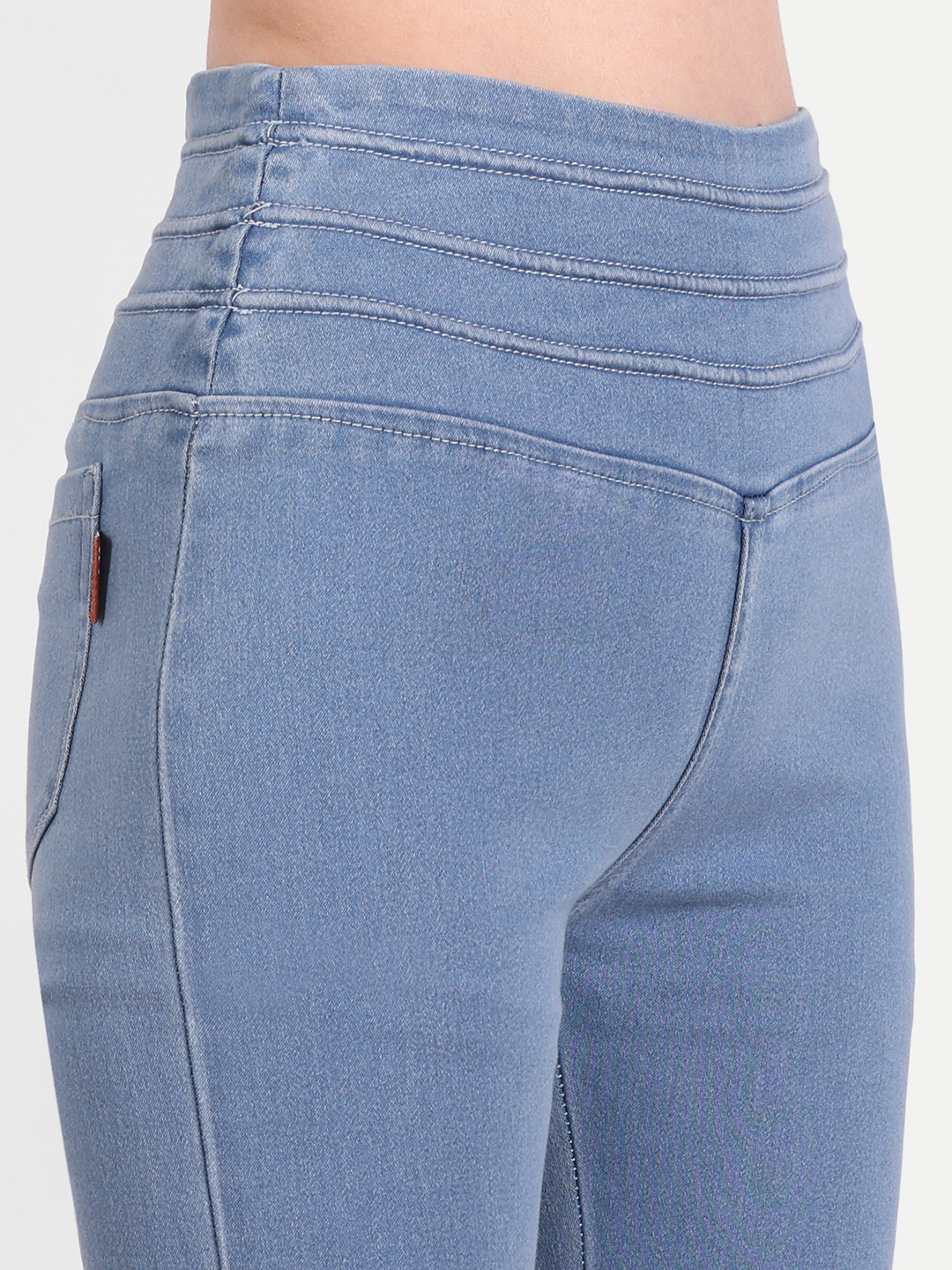 5 AngelFab Women Broad Belt 3line Sky Blue Jegging
