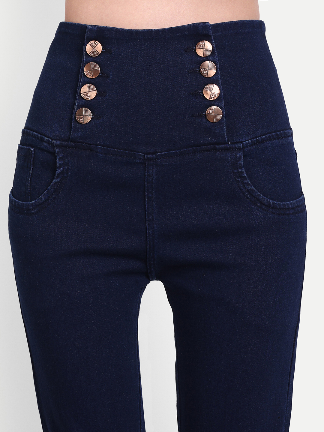 5 AngelFab Women 8 Button Royal Blue Jeans