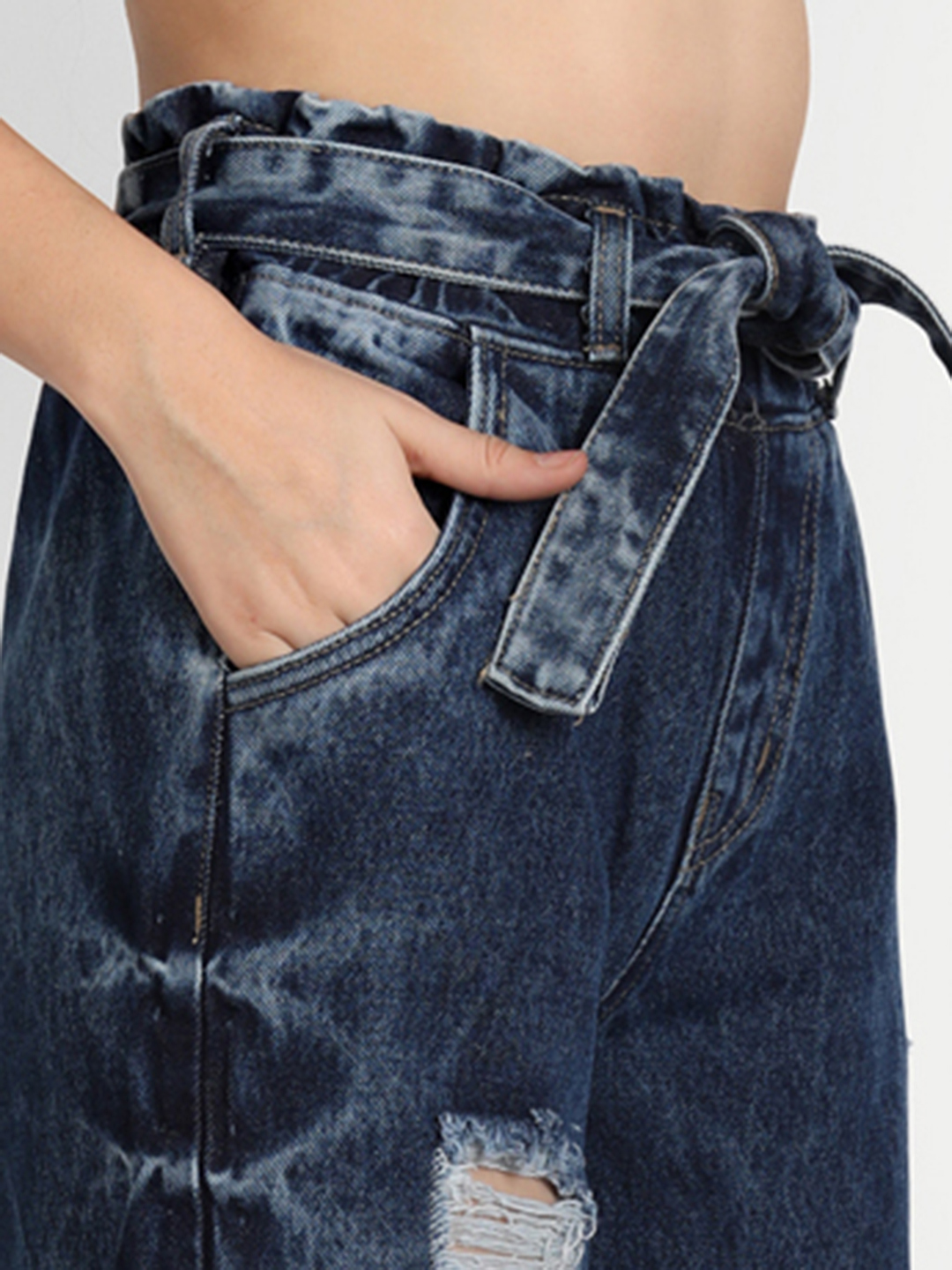 5 AngelFab Women DN 1005 S.Belt Wideleg Navy Blue Jeans