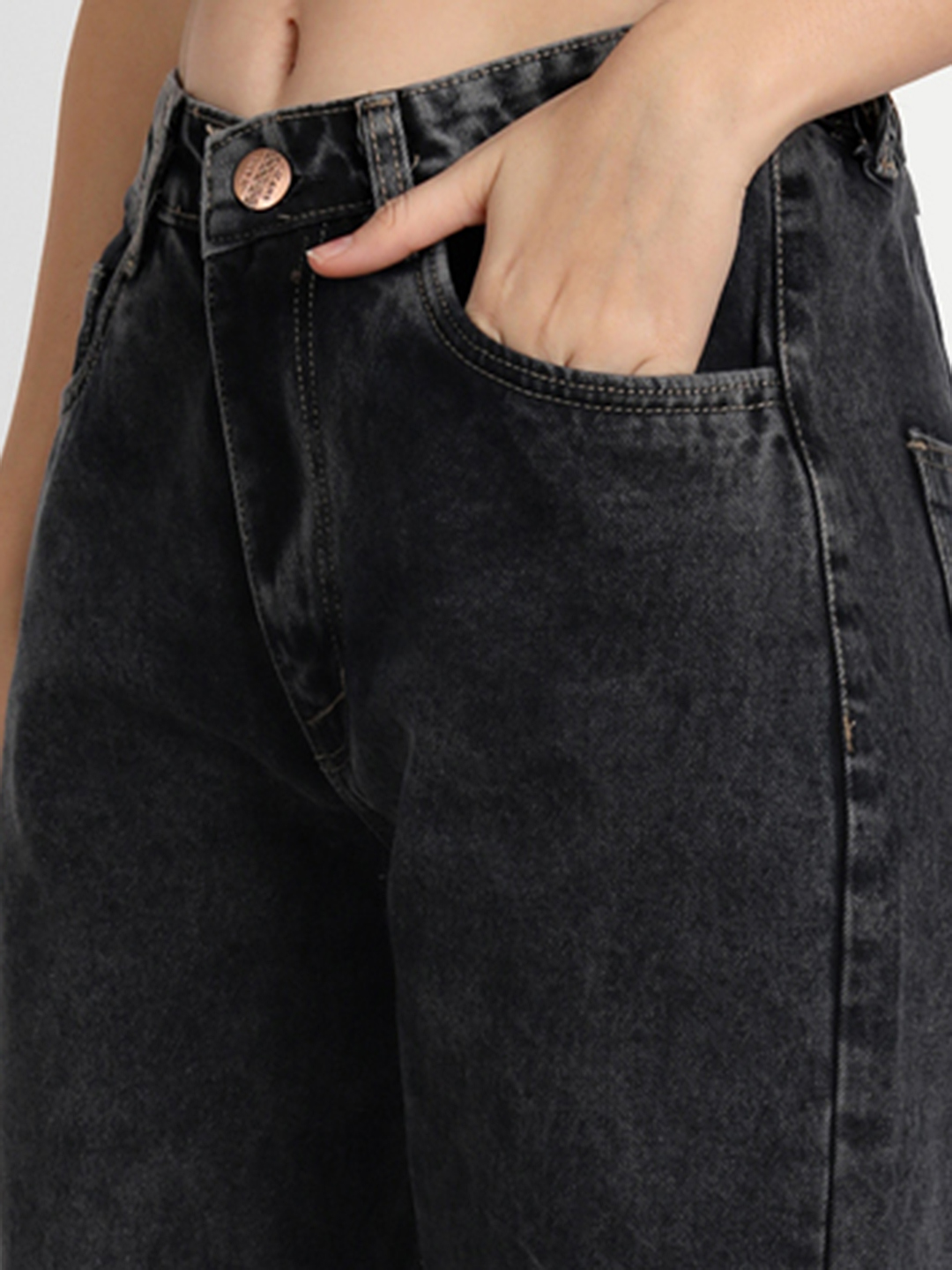 5 AngelFab Women DN 1008 Loose Pent Carban Black Jeans