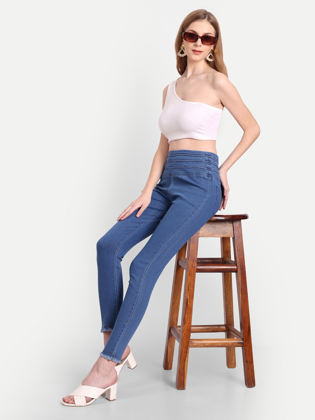 6 AngelFab Women Broad Belt 3line Dark Blue Jegging