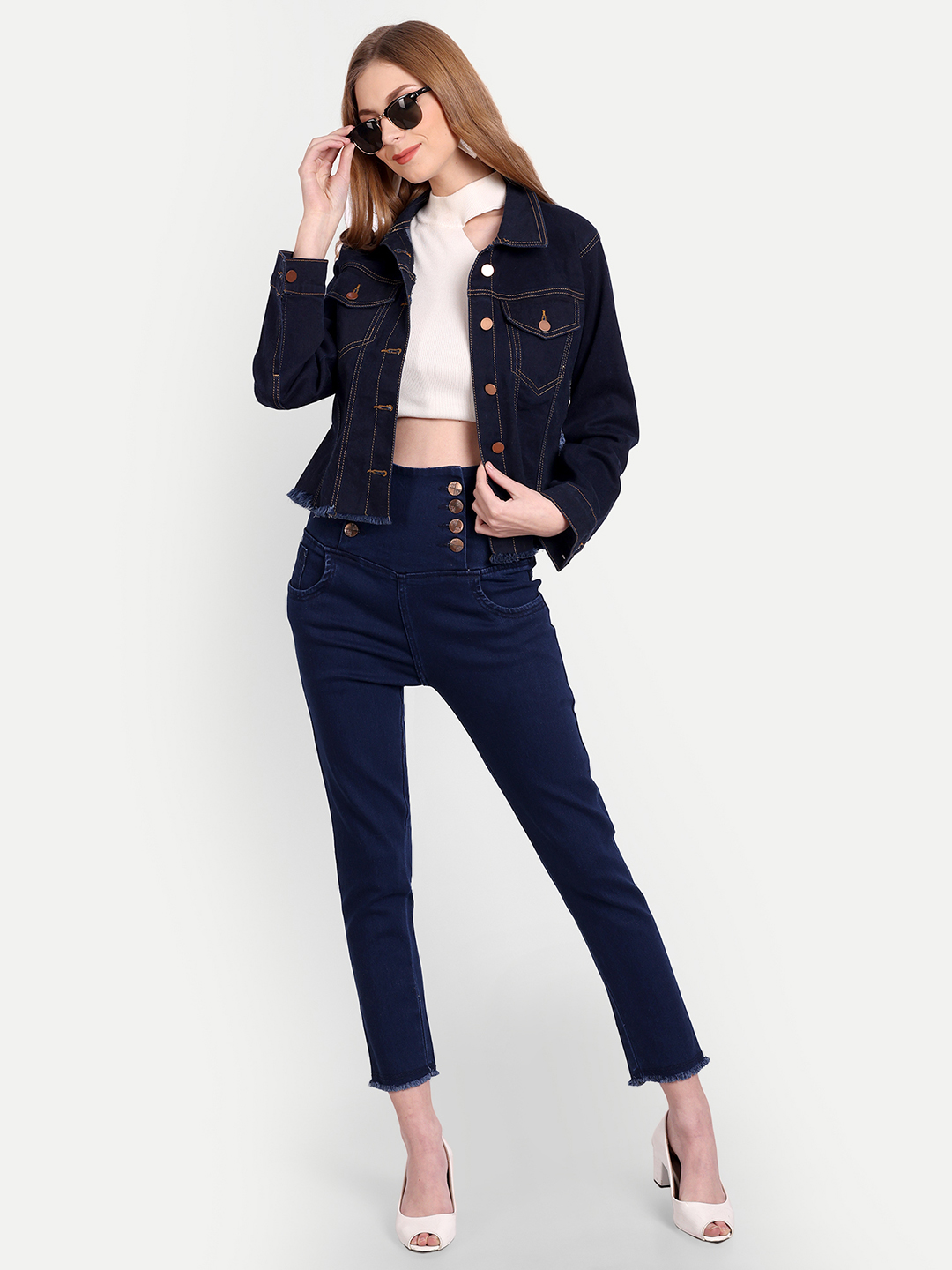 6 AngelFab Women 8 Button Royal Blue Jeans