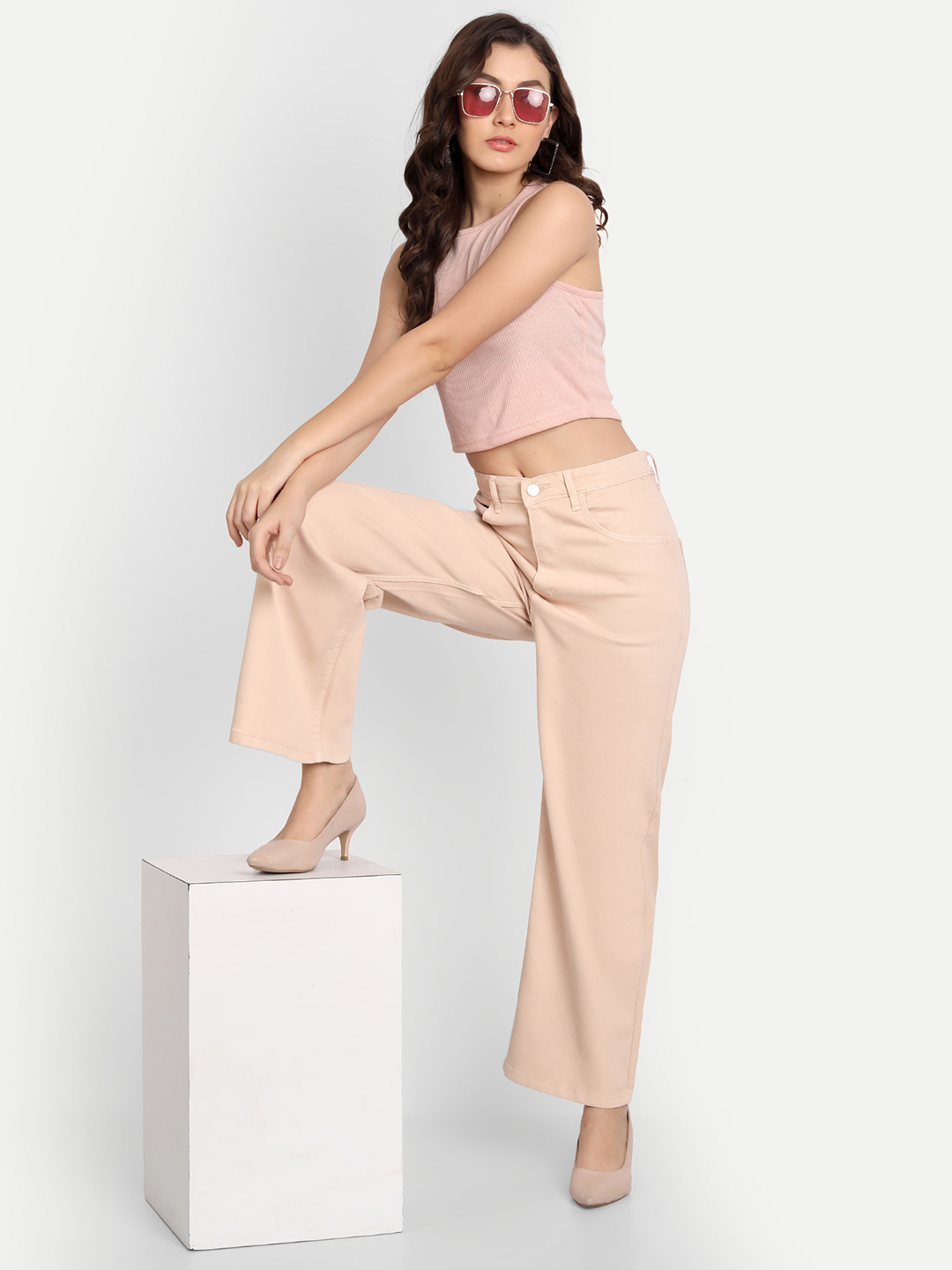 6 AngelFab Women High Loose Pent Beige Jeans