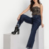 AngelFab Women DN 1004 2B Wideleg Navy Blue Jeans