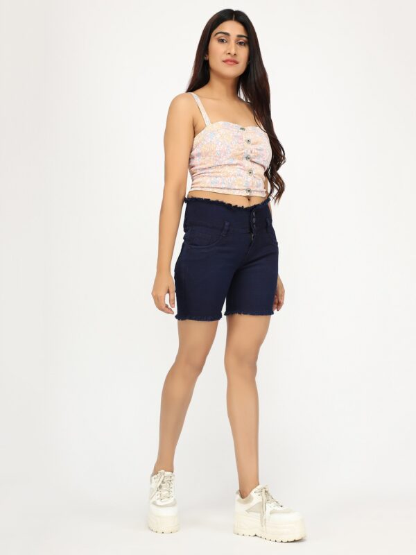 AngelFab Women 3 Button Navy Blue Short