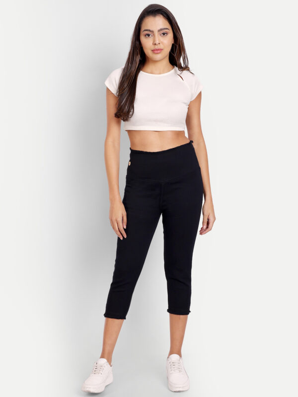 AngelFab Women Broad Black Capri