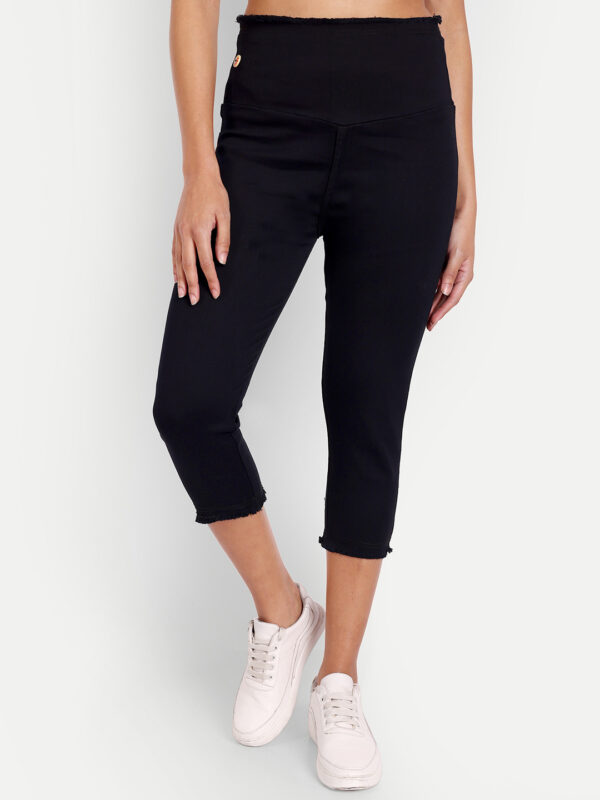 AngelFab Women Broad Black Capri