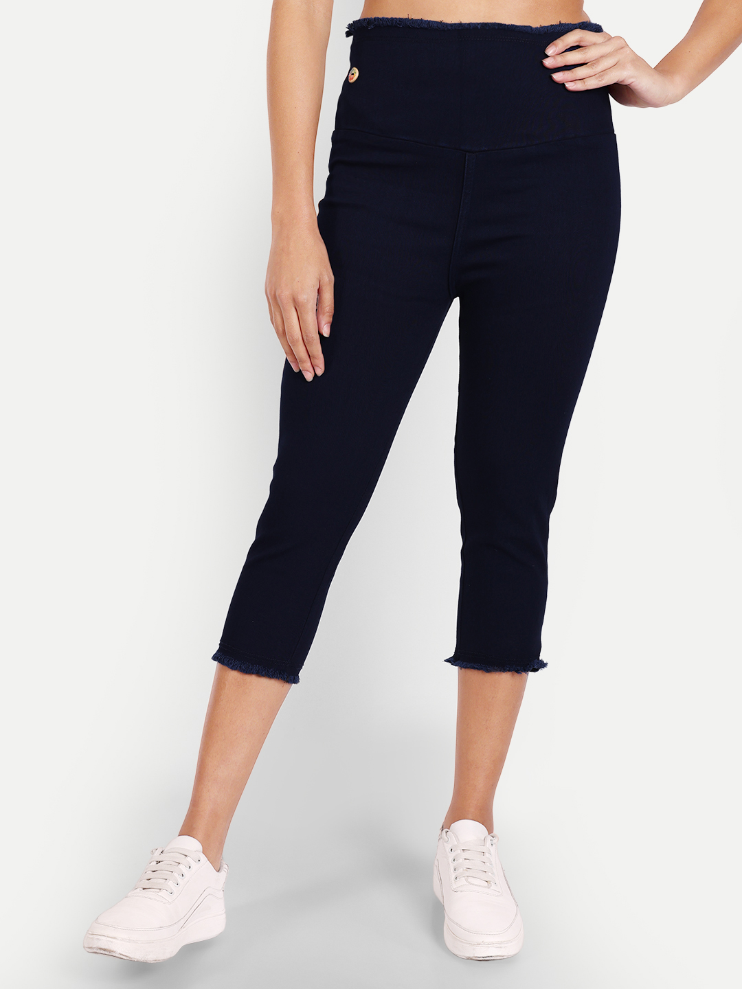 2 AngelFab Women Broad Navy Blue Capri