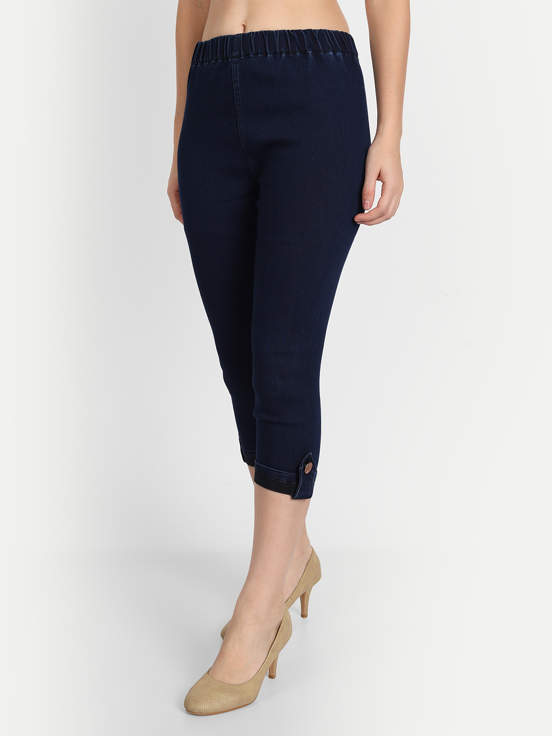 AngelFab Women Elastic Belt Royal Blue Capri