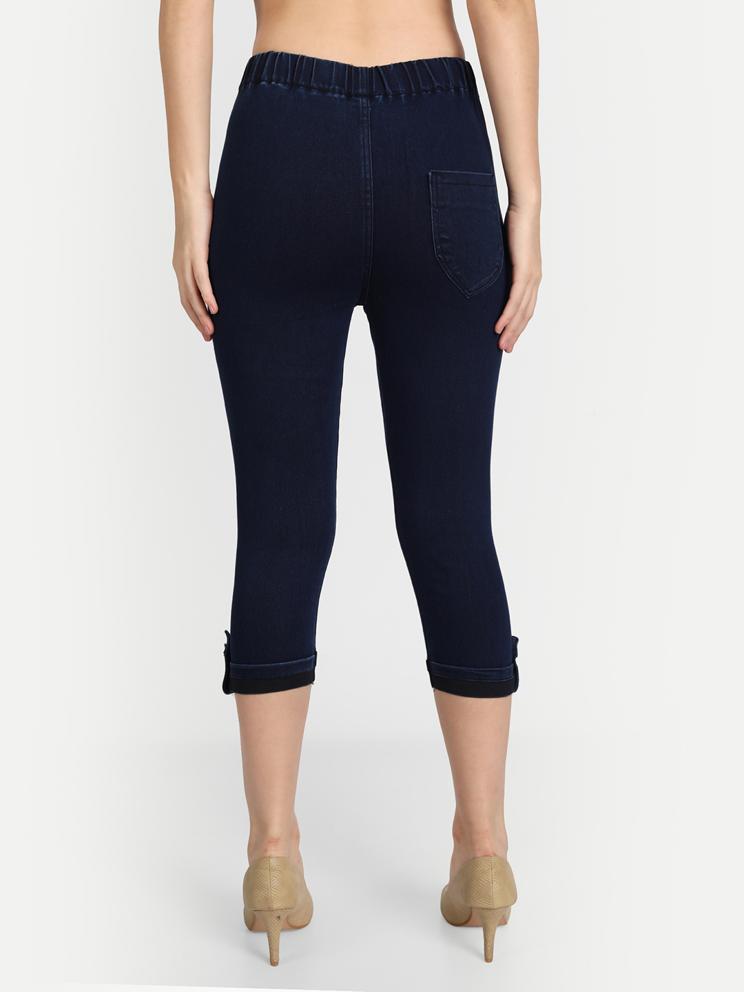 AngelFab Women Elastic Belt Royal Blue Capri