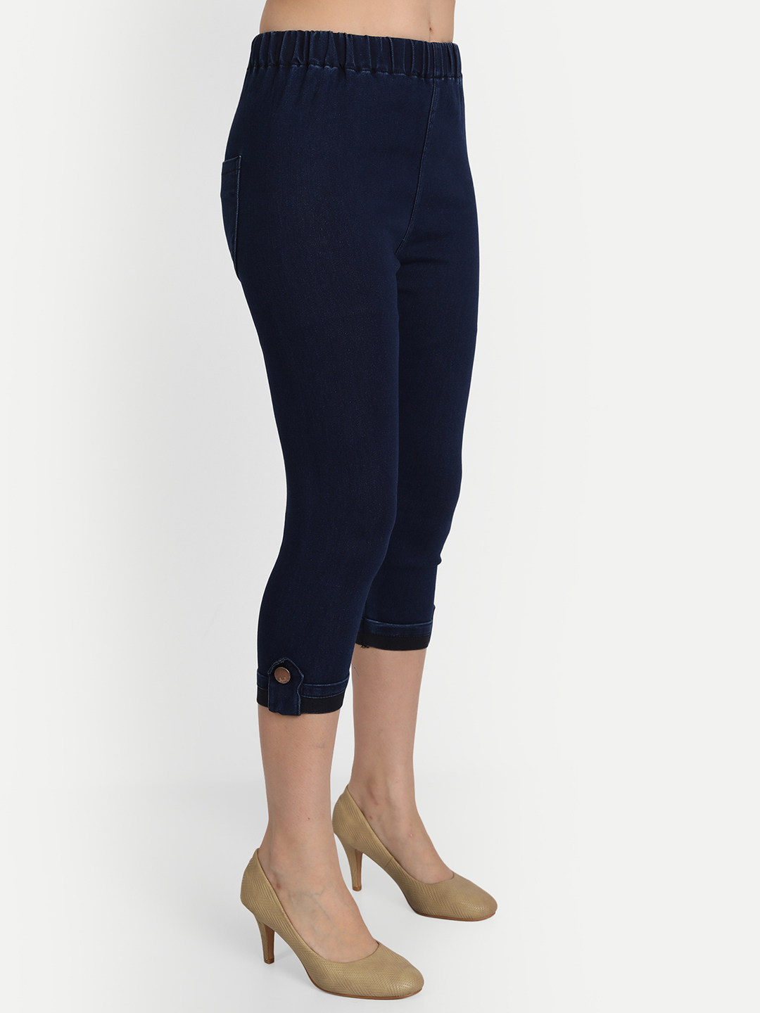 AngelFab Women Elastic Belt Royal Blue Capri