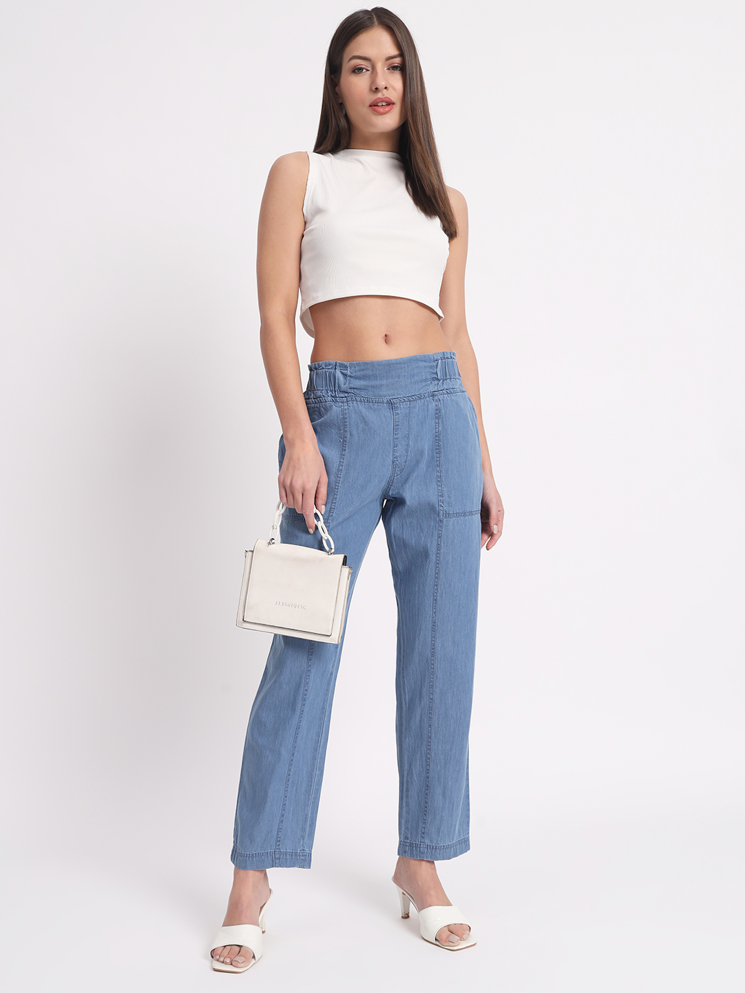 AngelFab Women Straight Fit Sky Blue Trouser