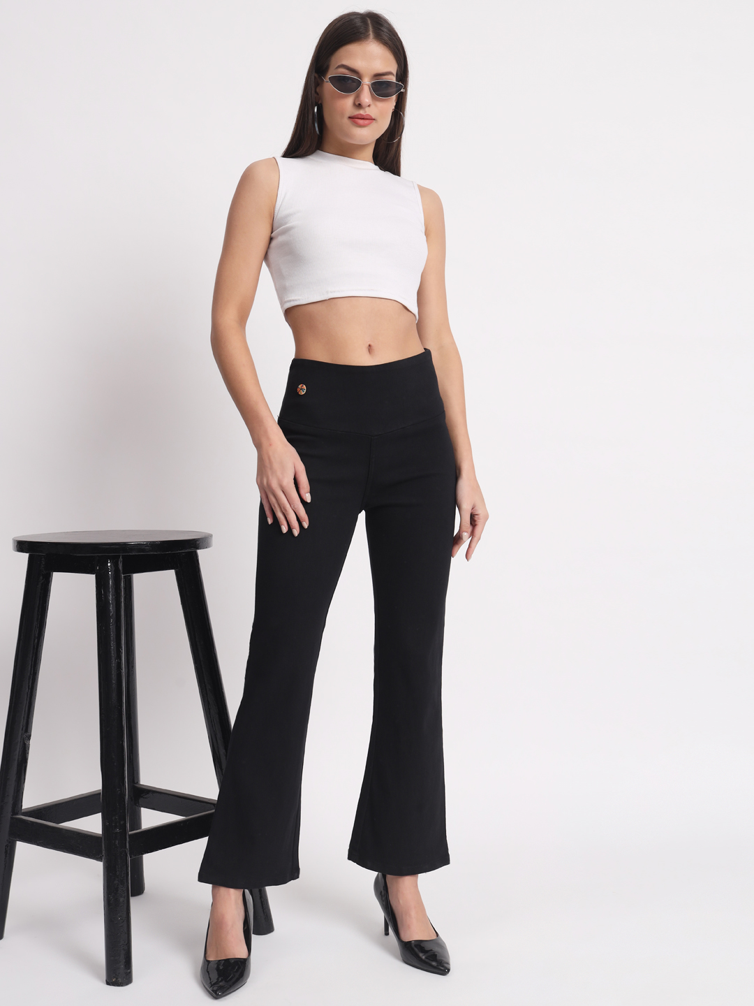 AngelFab Women Bootcut Black Jegging