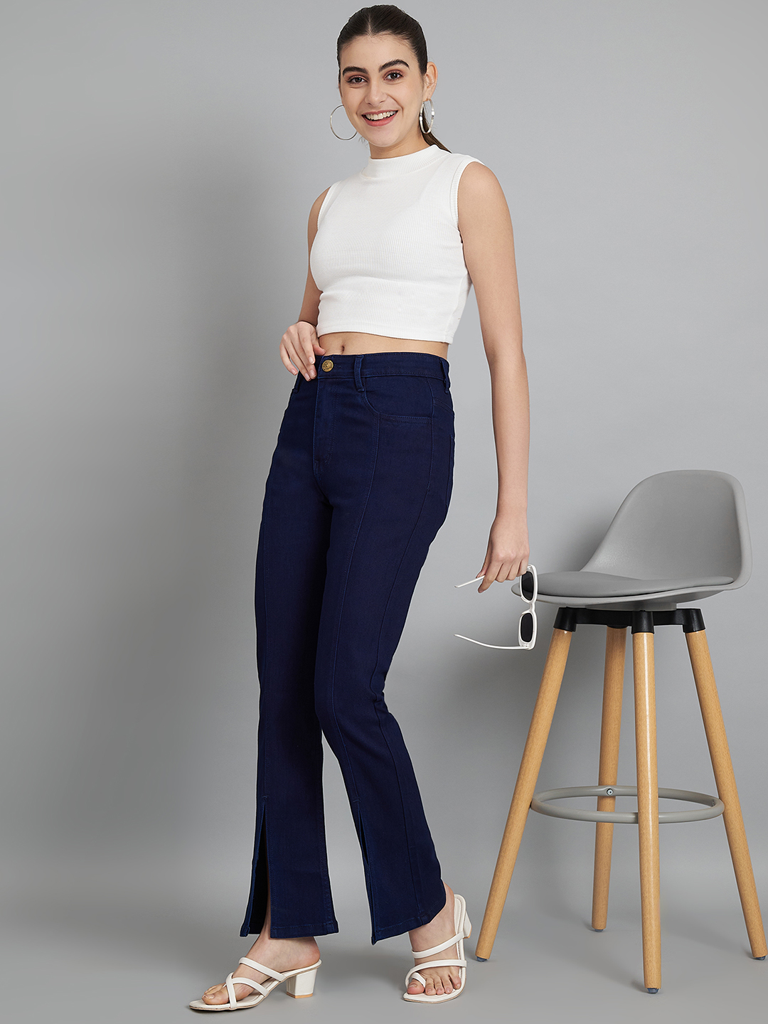 AngelFab Women Bootcut Navy Blue Jeans