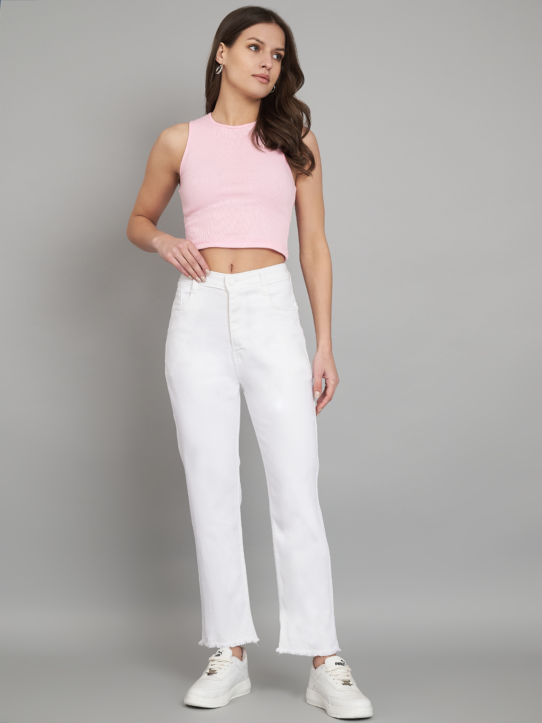 AngelFab Women Straight White Jeans