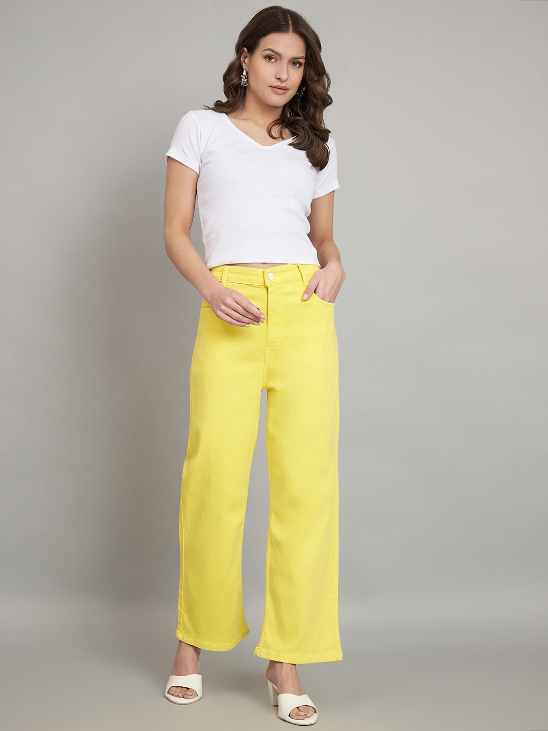 AngelFab Women High Loose Pent Lemon Jeans