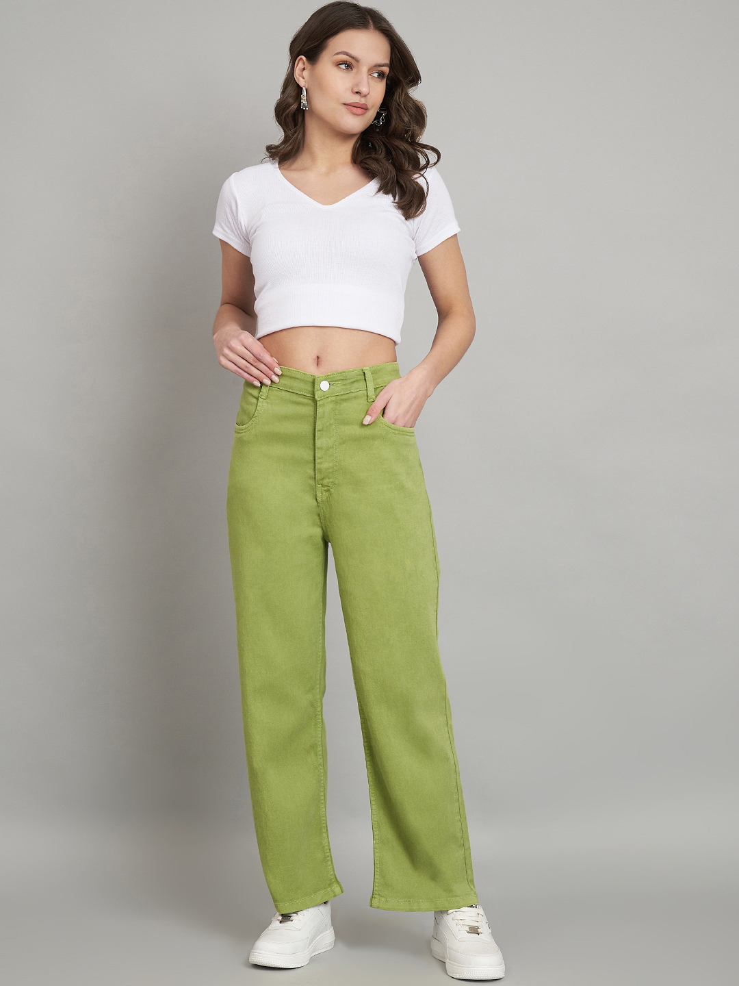 AngelFab Women High Loose Pent Green Jeans