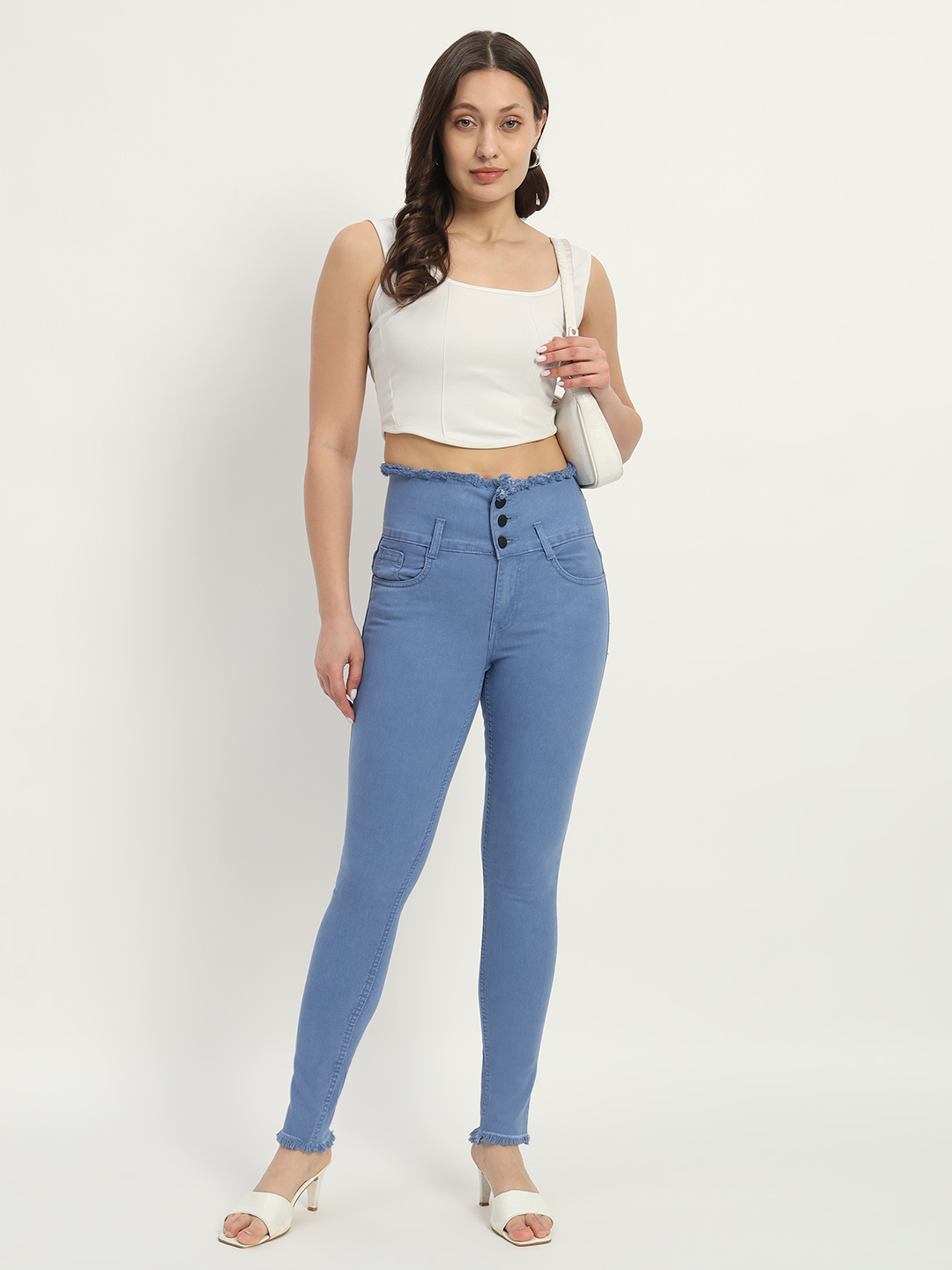 AngelFab Women Skinny fit Sky Blue Jeans